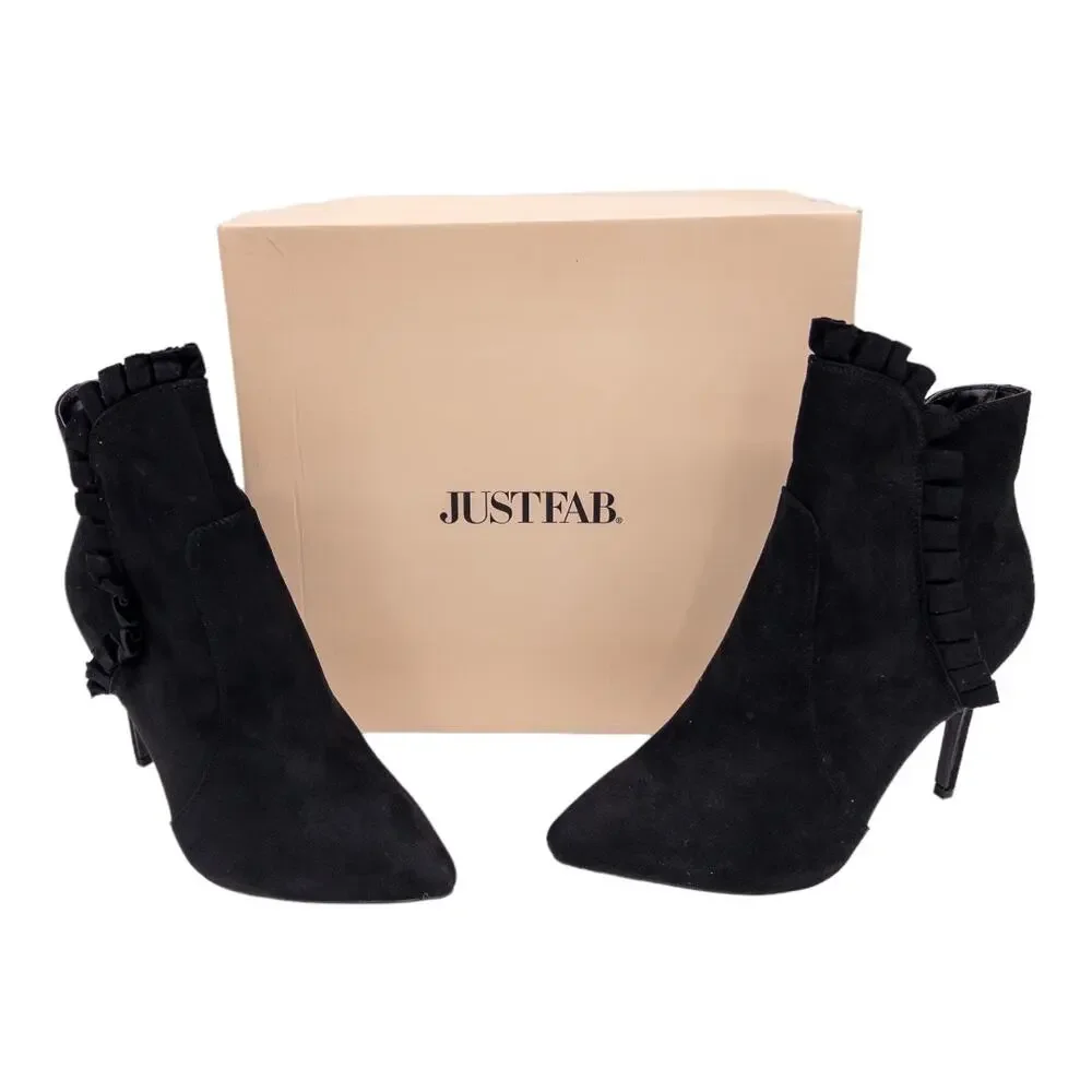JustFab Black Latrice Lace Stiletto Heeled Ankle Boots Women's 11 Wide